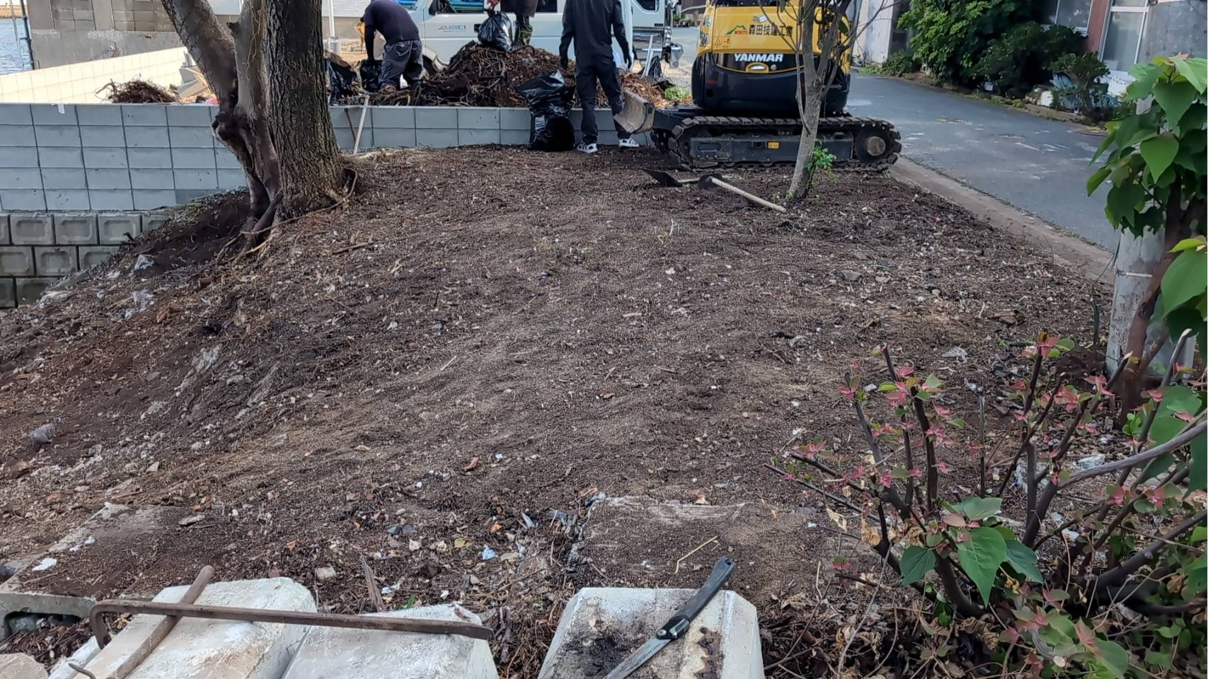 海岸沿い住宅の漂着ゴミ撤去作業